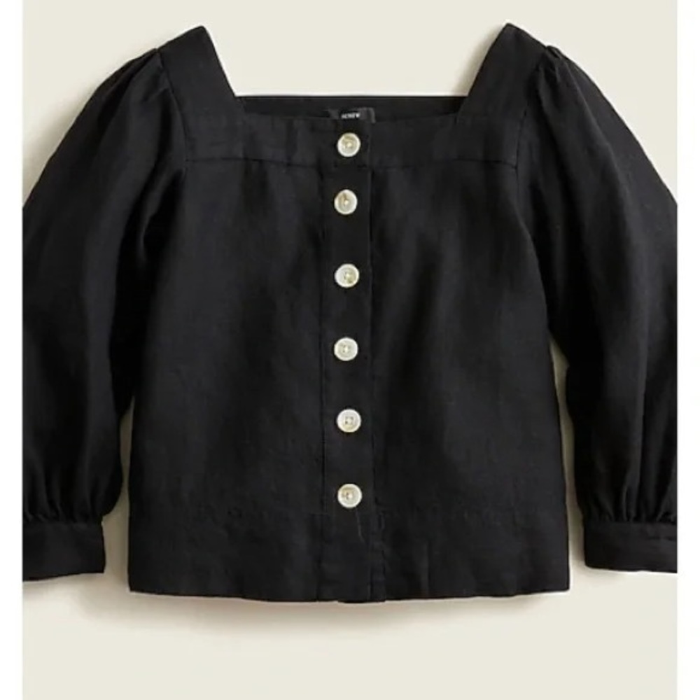 NWT J. Crew Squareneck Button-Front Linen Top Black / Size XS